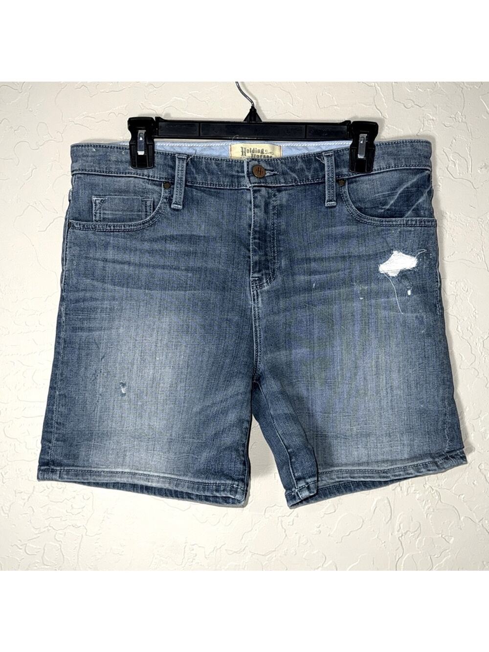 Holding horses 6” distressed denim jean shorts